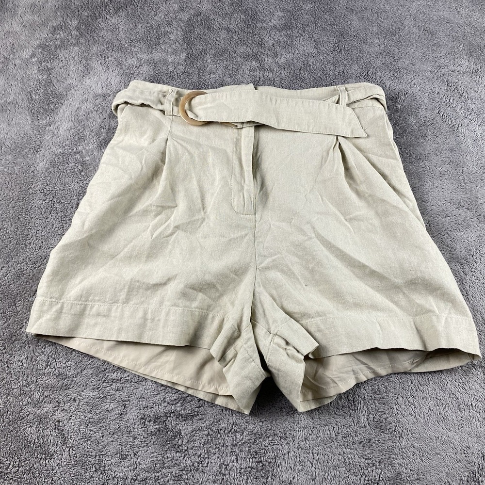 House of Harlow 1960 Belted High Waisted Shorts Womens Medium Beige